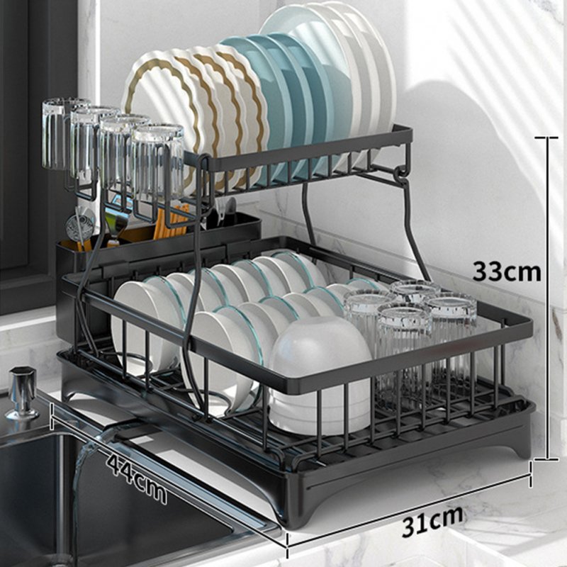 Household Removable Storage Rack Shelf 2 Tier Large Capacity Dish Drainer Utensil Holder with Chopsticks Rack 