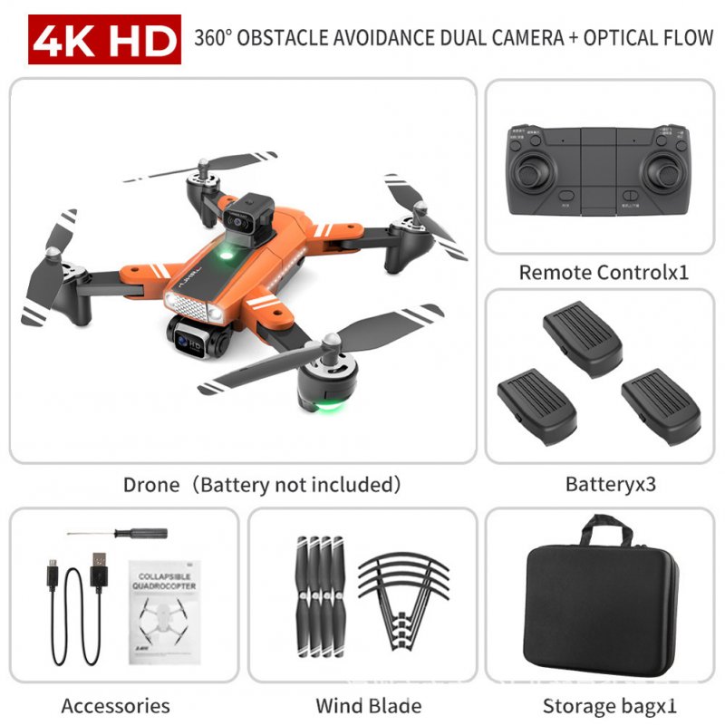 2.4g Remote Contrl Drone HD Aerial Photography Optical Flow Esc Drone Orange 1 Battery