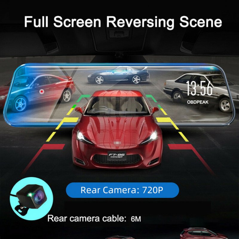1080P High-Definition Car Dvr Front Rear Dual Dash Cam 10-Inch Touch Screen Video Recorder Loop Recording G-Sensor 