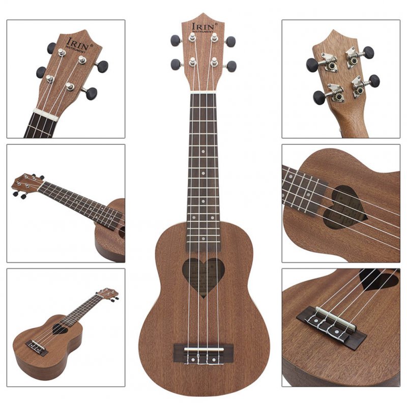 21inch Sapele Ukulele Hawaiian Small Guitar 4-string Ukulele Heart-shaped Sound Hole Musical Instrument 