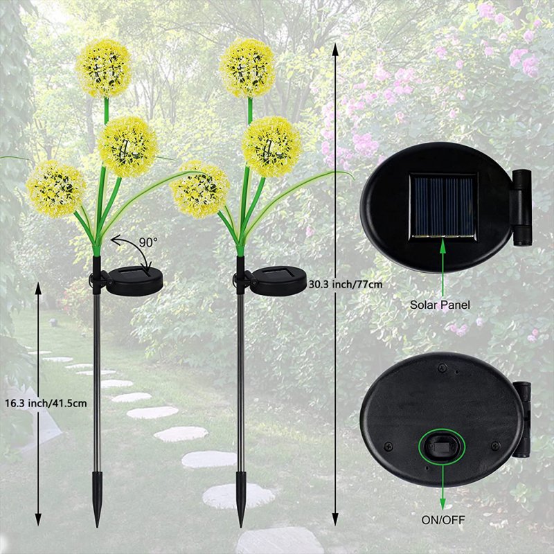 Led Solar Lights 3-head Outdoor Simulation Dandelion Decoration Lamp for Lawn Balcony Patio Yard Yellow