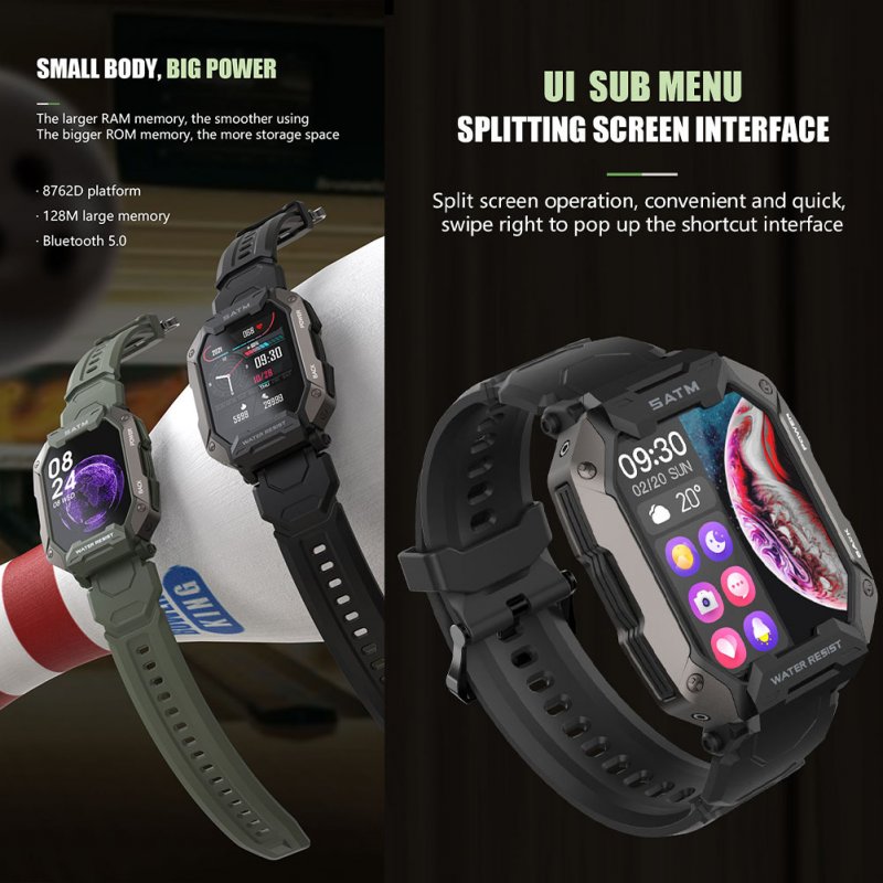 C20 1.71 inch Smart Watch IP68 Waterproof Outdoor Sports Fitness Trackers Heart Rate Blood Oxygen Monitor 