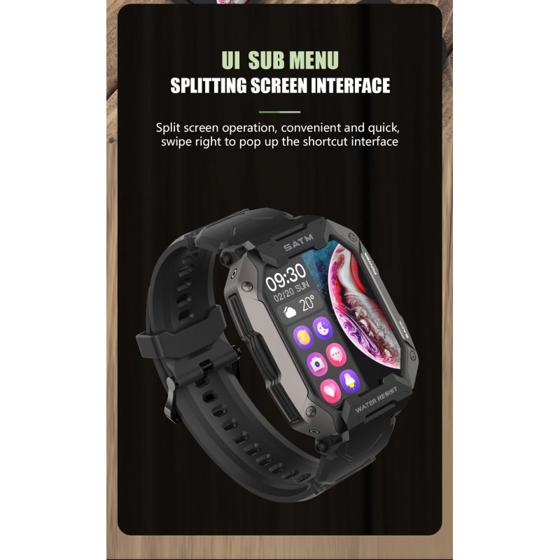 C20 1.71 inch Smart Watch IP68 Waterproof Outdoor Sports Fitness Trackers Heart Rate Blood Oxygen Monitor 