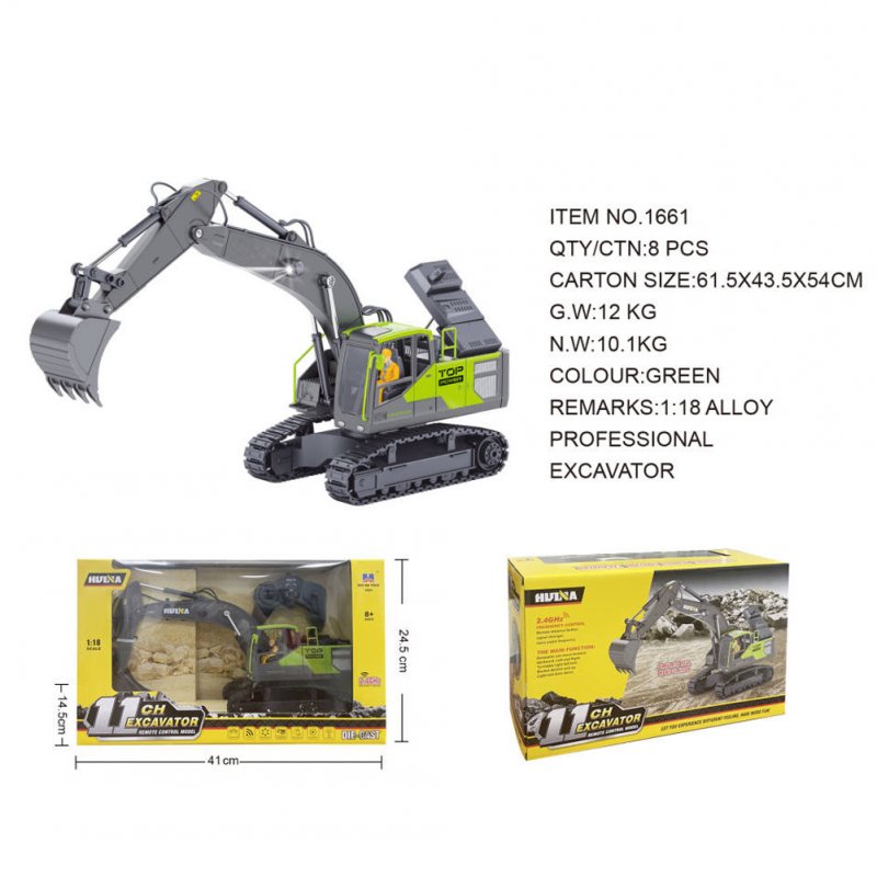 Huina 1661 1:18 Remote Control Engineering Vehicle Electric Excavator Toys for Children Birthday Gifts Gray