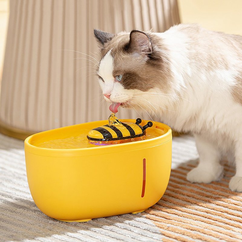 2l Cat Automatic Water Fountain Cute Honeybee Automatic Circulation Water Dispenser Auto Feeder Pet Supplies yellow 1pc