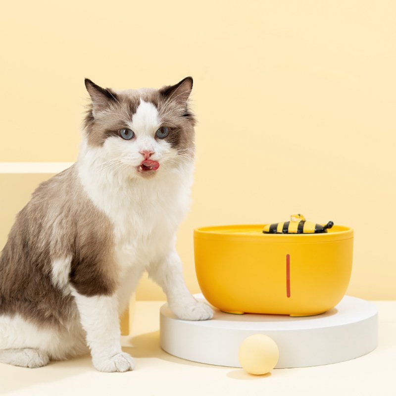 2l Cat Automatic Water Fountain Cute Honeybee Automatic Circulation Water Dispenser Auto Feeder Pet Supplies yellow 1pc