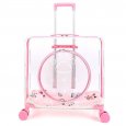 Transparent Pet Carrier Backpack With Silent Wheel Telescopic Handle Cartoon Pattern Plush Pad Large Capacity Trolley Case