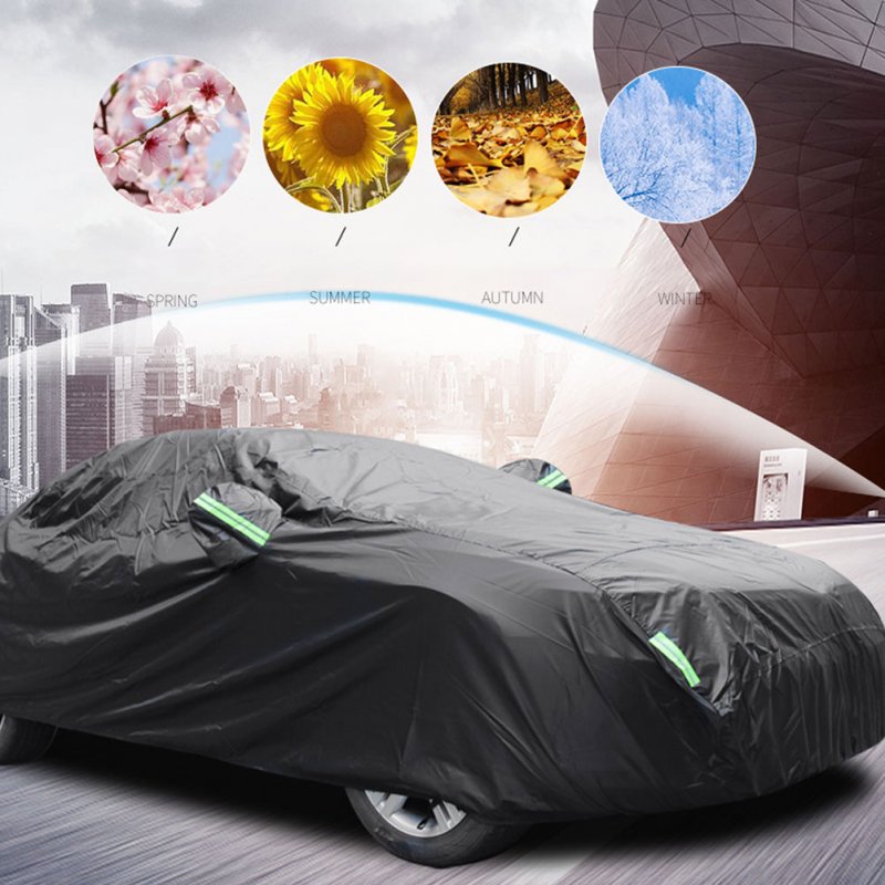 Car Cover All Black 190t Silver Coated Cloth Rainproof Sunscreen Protector Exterior Snow Covers 430x160x120CM