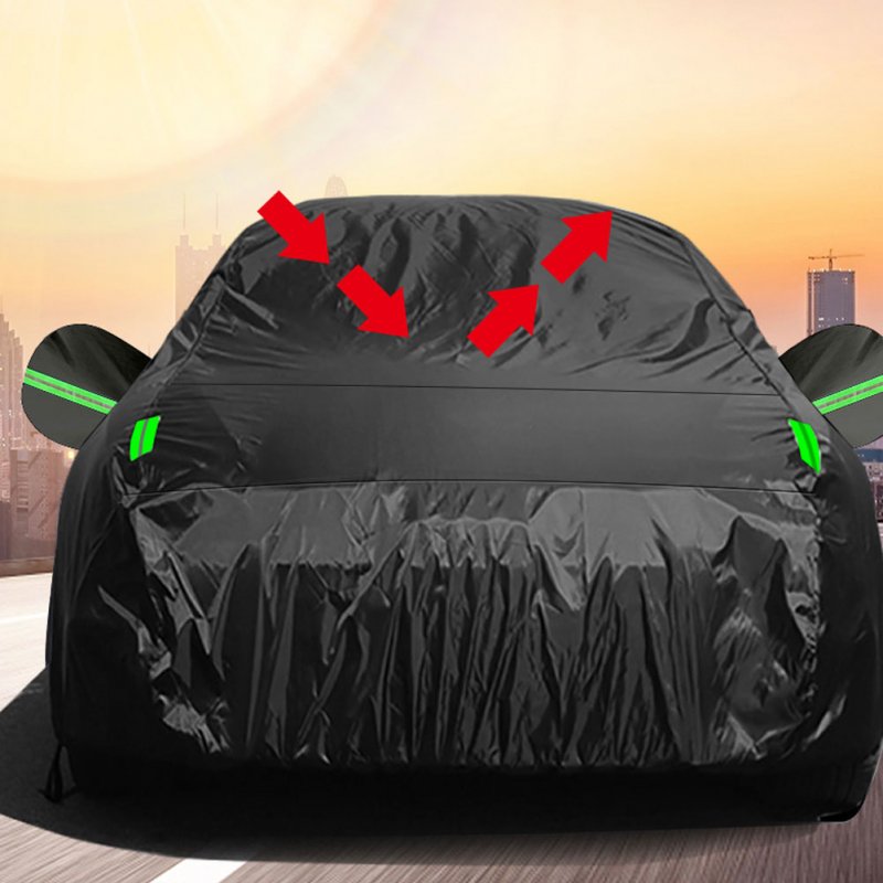 Car Cover All Black 190t Silver Coated Cloth Rainproof Sunscreen Protector Exterior Snow Covers 430x160x120CM