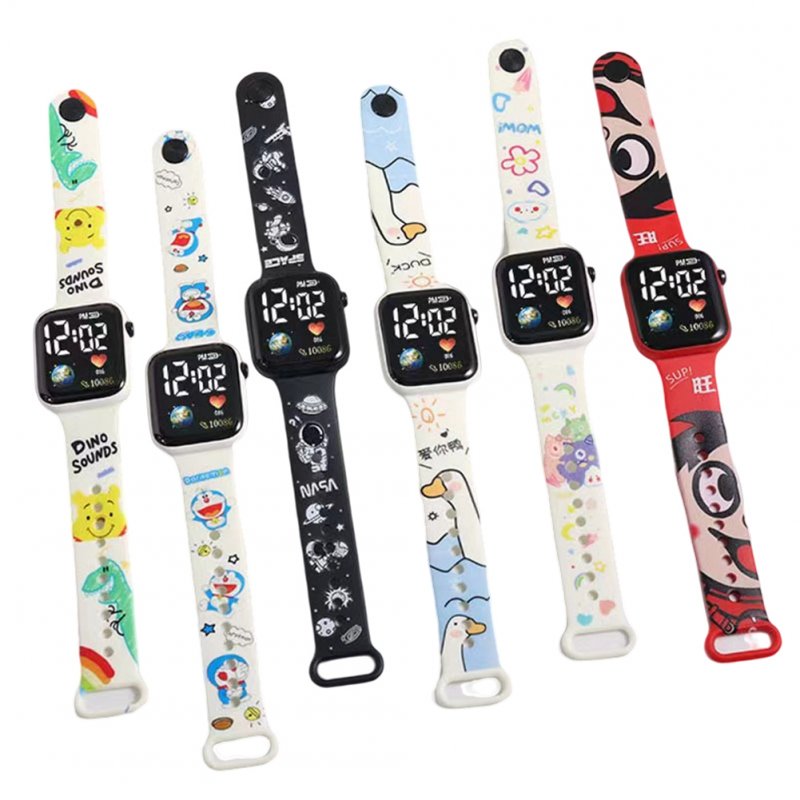 Cartoon Earth Electronic Wrist Watch Color Printing Led Square Dial Watch For Student 