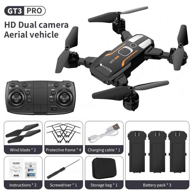 Gt3 Mini Drone 4k HD Dual Camera Optical Flow Position Aerial Photography Fpv RC Foldable Quadcopter 