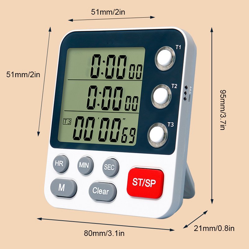 Kitchen Baking Countdown  Timer, Magnetic Back Retractable Bracket Hook Placed Large Display Adjustable Loud Volume Alarm (without Batteries) 