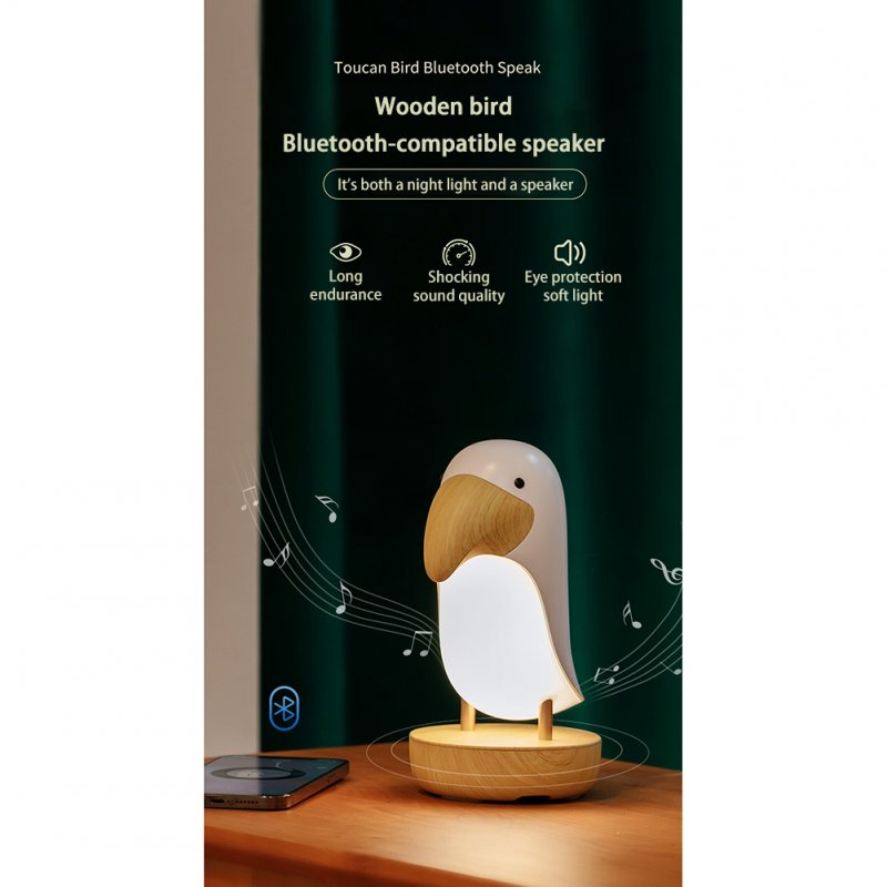 Wooden Bird Night Light USB Charging Stepless Dimming LED Table Lamp with Bluetooth-compatible Speaker
