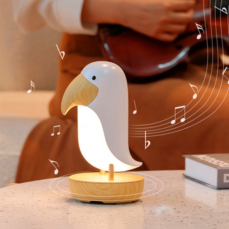 Wooden Bird Night Light USB Charging Stepless Dimming LED Table Lamp with Bluetooth-compatible Speaker