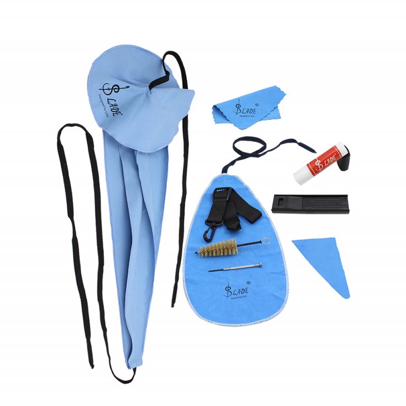 10Pcs/Set Saxophone Cleaning Kit Sax Clean Cloth Mouthpiece Brush Belt Mini Screwdriver Set Saxophone Accessories blue+black_10pcs/set