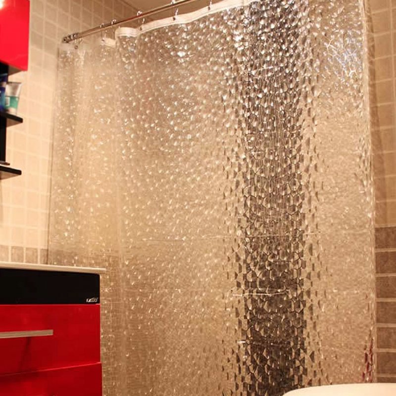 3D 100% EVA Waterproof/Water-Repellent Shower Liner/Curtain: Odorless, Mildew Resistant, Non Toxic, No Chemical Smell & Antibacterial with Hooks Eco Friendly 71 * 71in Long - Clear