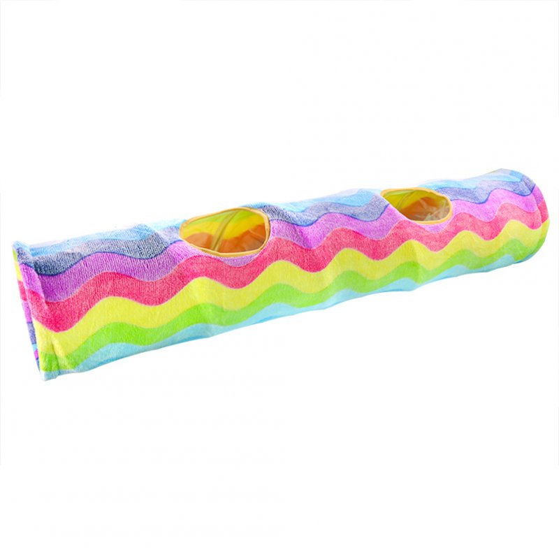 Cat Long Straight Plush Tunnel Toy With Ball Foldable Scratch-resistant Hideout Tunnel Pet Supplies (Rainbow Wave) rainbow colors About 26 x 117cm