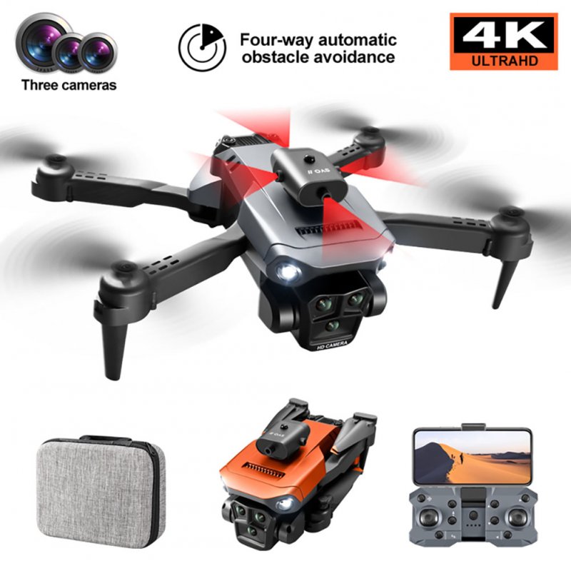 K6 Max Drone 3-Camera 4k Professional HD 4-Way Obstacle Avoidance Optical Flow Positioning Drone Gray-Black 3 Batteries