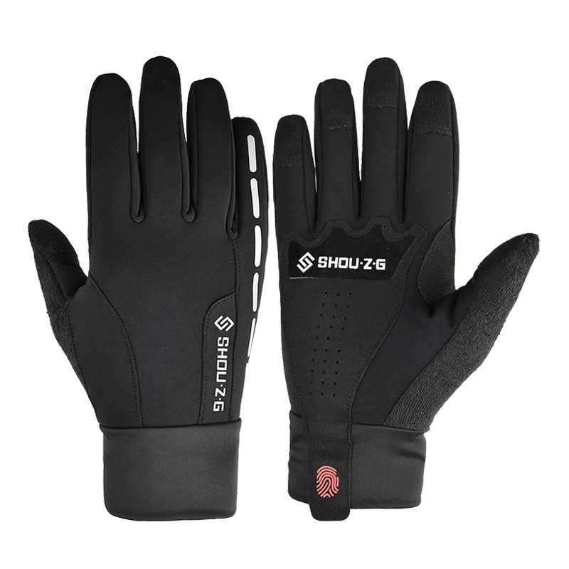 Fleece Gloves Autumn Winter Warm Gloves Touch screen Waterproof Elastic Non-slip Gloves for cycling  black_M