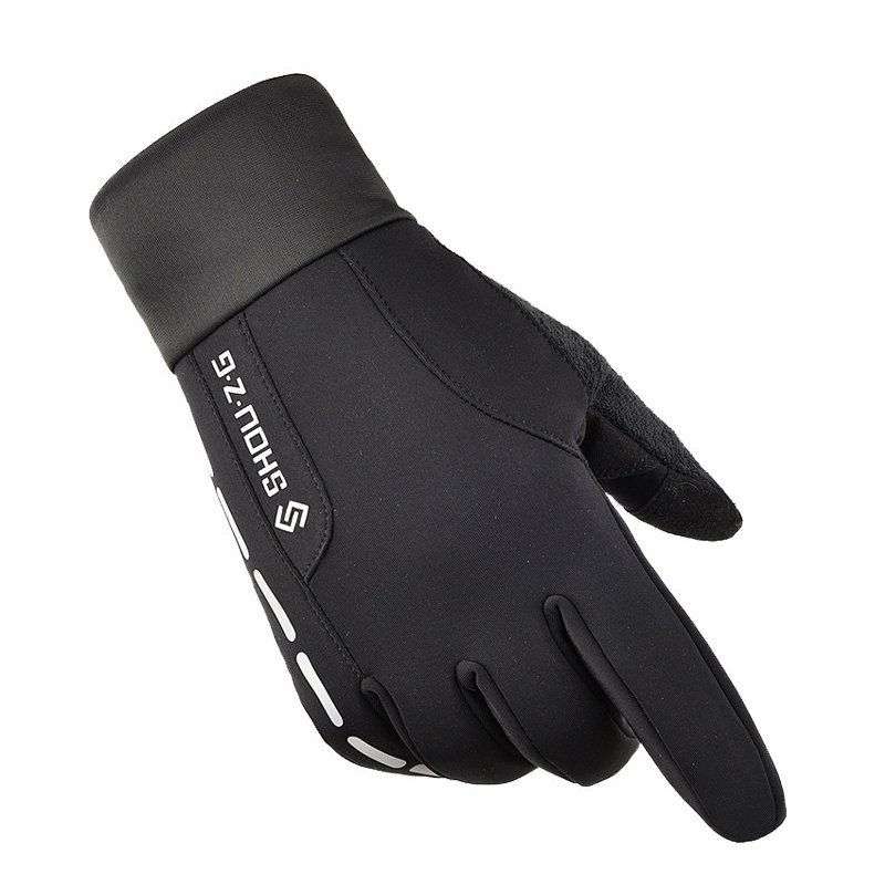 Fleece Gloves Autumn Winter Warm Gloves Touch screen Waterproof Elastic Non-slip Gloves for cycling  black_M