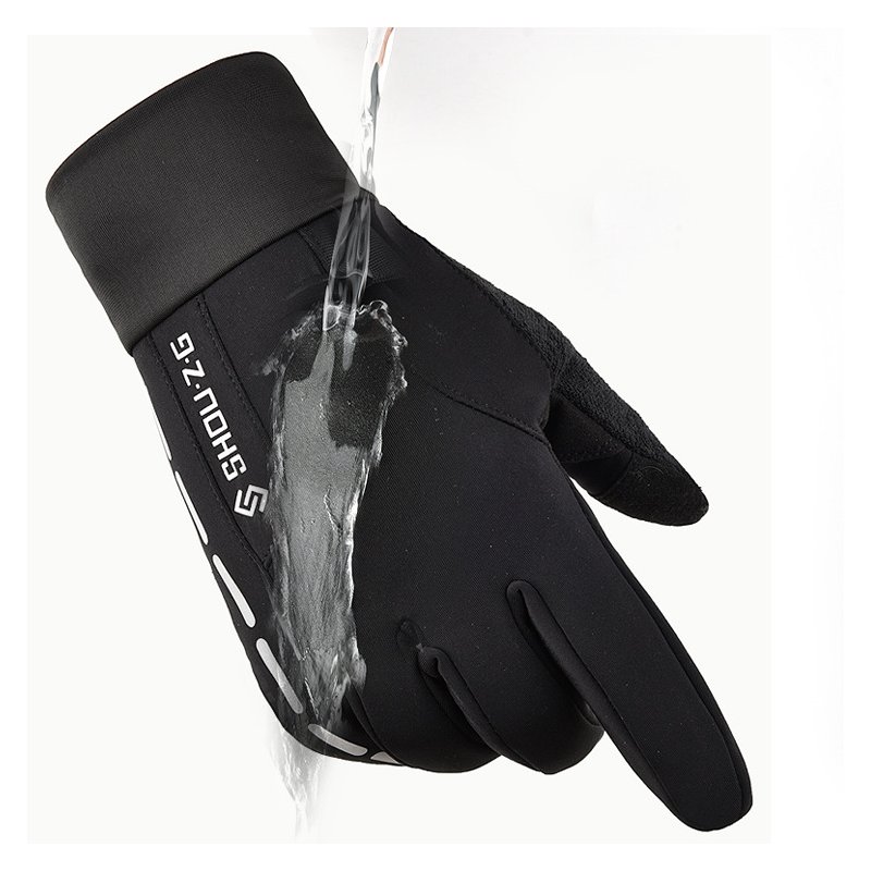 Fleece Gloves Autumn Winter Warm Gloves Touch screen Waterproof Elastic Non-slip Gloves for cycling  black_M