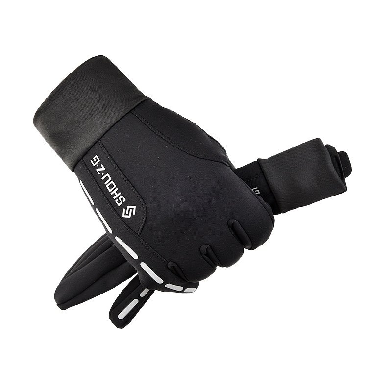 Fleece Gloves Autumn Winter Warm Gloves Touch screen Waterproof Elastic Non-slip Gloves for cycling  black_M