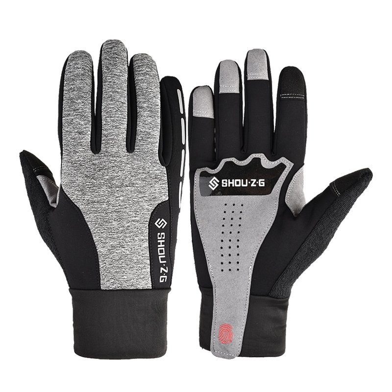 Fleece Gloves Autumn Winter Warm Gloves Touch screen Waterproof Elastic Non-slip Gloves for cycling  black_M