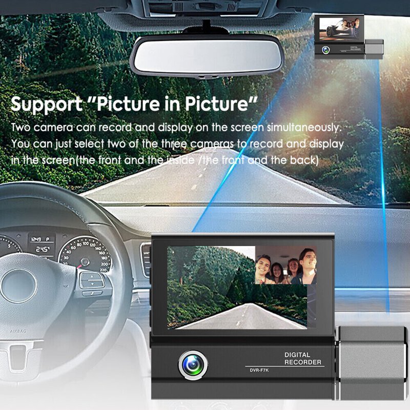 1080P 3 Lens Dash Cam Car Dvr 3.0 Inch HD Ips Screen Wide Angle Rearview Video Recorder Camera G-Sensor 