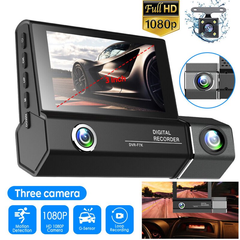 1080P 3 Lens Dash Cam Car Dvr 3.0 Inch HD Ips Screen Wide Angle Rearview Video Recorder Camera G-Sensor 