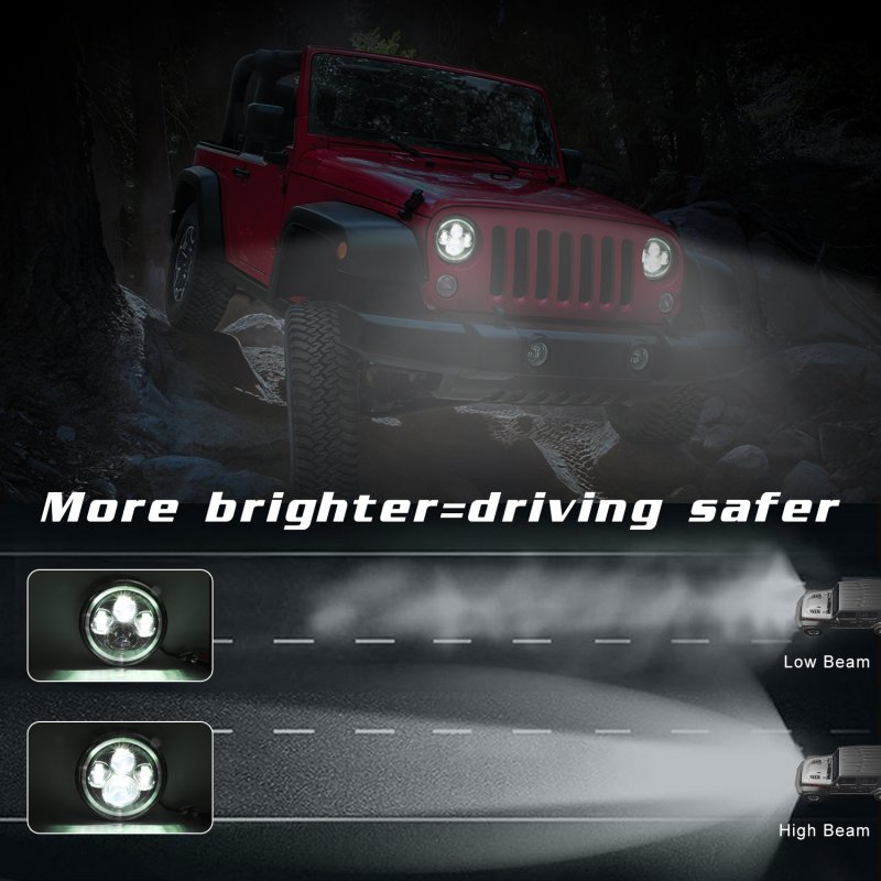 7 Inch LED Headlights DRL Hi/Lo Beam  Halo Ring Amber Angel Eye For Car/Motorcycle 