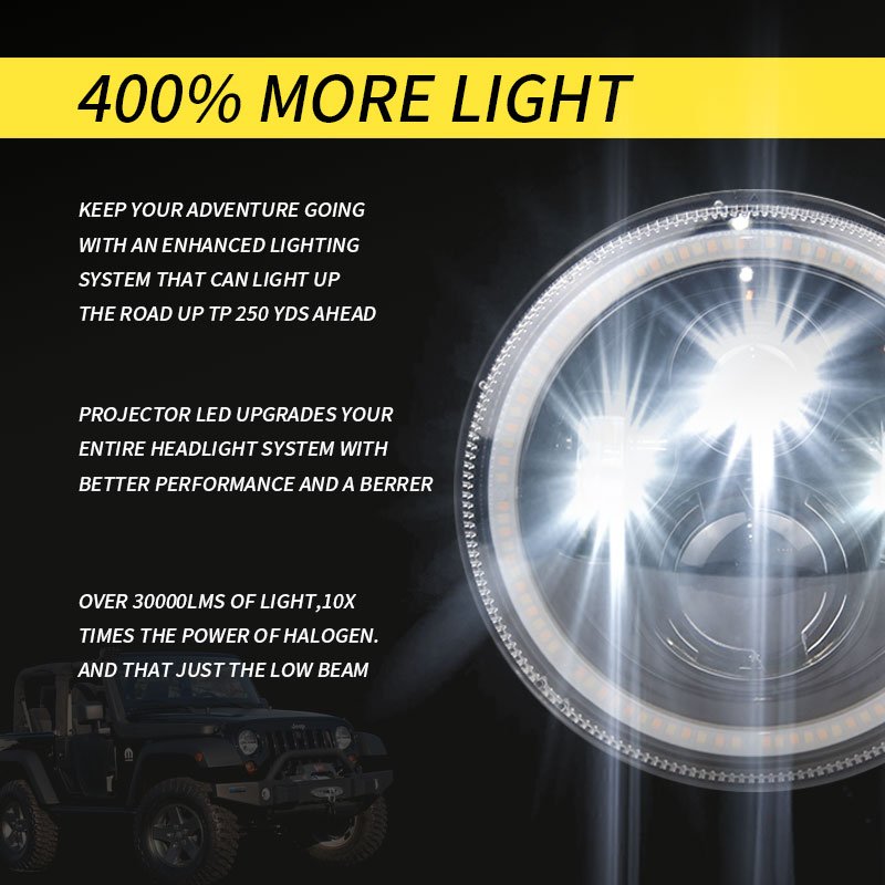 7 Inch LED Headlights DRL Hi/Lo Beam  Halo Ring Amber Angel Eye For Car/Motorcycle 