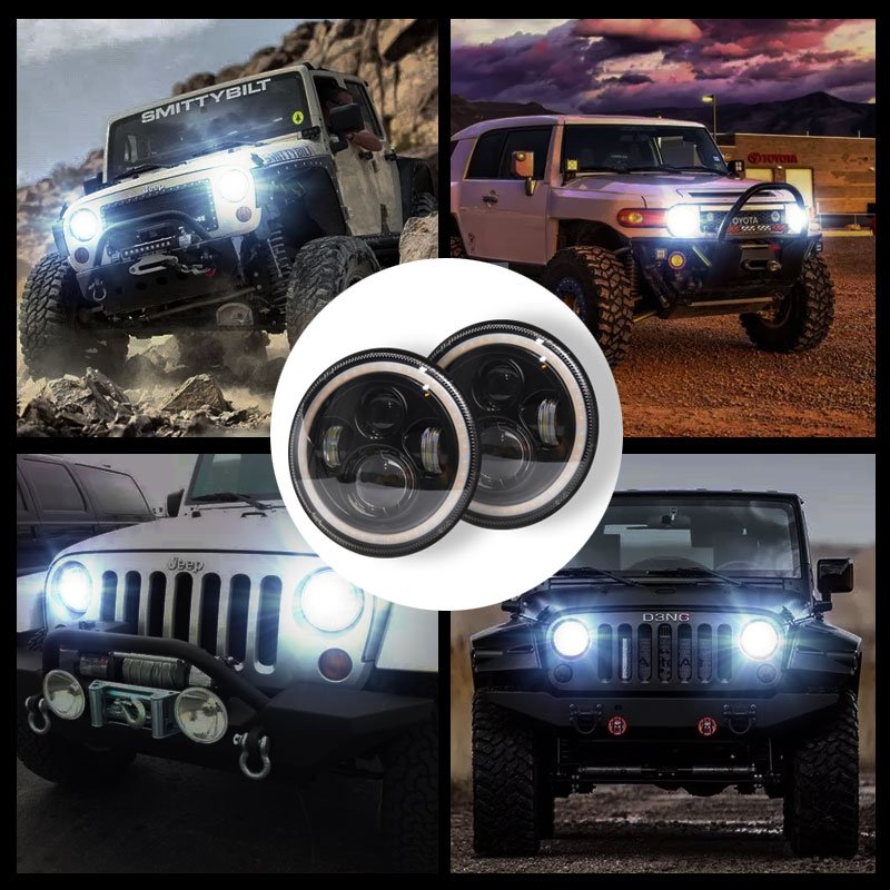 7 INCH 140W LED Headlights Round Halo Angle Eye For Jeep Wrangler JK TJ LJ 97-17 