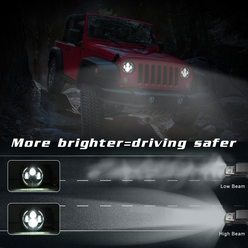 Car Headlights 7 Inch LED Headlights Halo Angle Eye 200W For Jeep Wrangler JK TJ LJ 97-17 