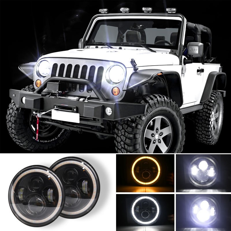 7 INCH 140W LED Headlights Round Halo Angle Eye For Jeep Wrangler JK TJ LJ 97-17 