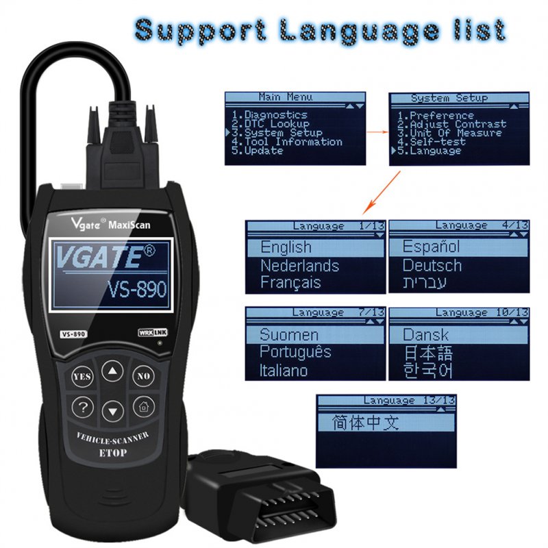 VS890 OBD2 Car Scanner Code Reader Compatible for Vgate Multi-protocol Supported Multi-language Car Diagnostic Tools