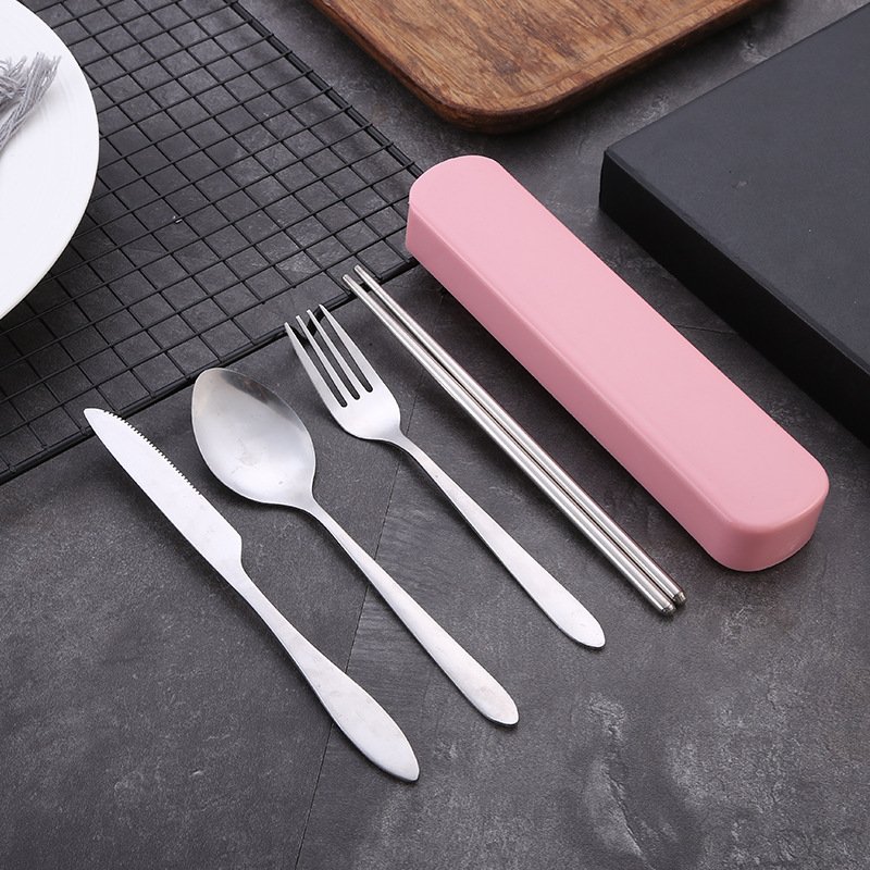 4 Pcs/set Stainless Steel Cutlery Household Cutter Fork Chopsticks Spoon For Restaurant 
