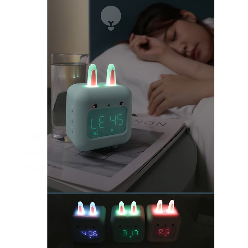 Cartoon Rabbit-shaped Silicone Intelligent Alarm  Clock Rechargeable Voice Timekeeping Custom Music Clock With Night Light For Children 