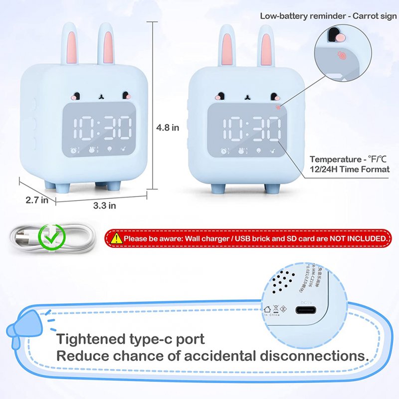 Cartoon Rabbit-shaped Silicone Intelligent Alarm  Clock Rechargeable Voice Timekeeping Custom Music Clock With Night Light For Children 