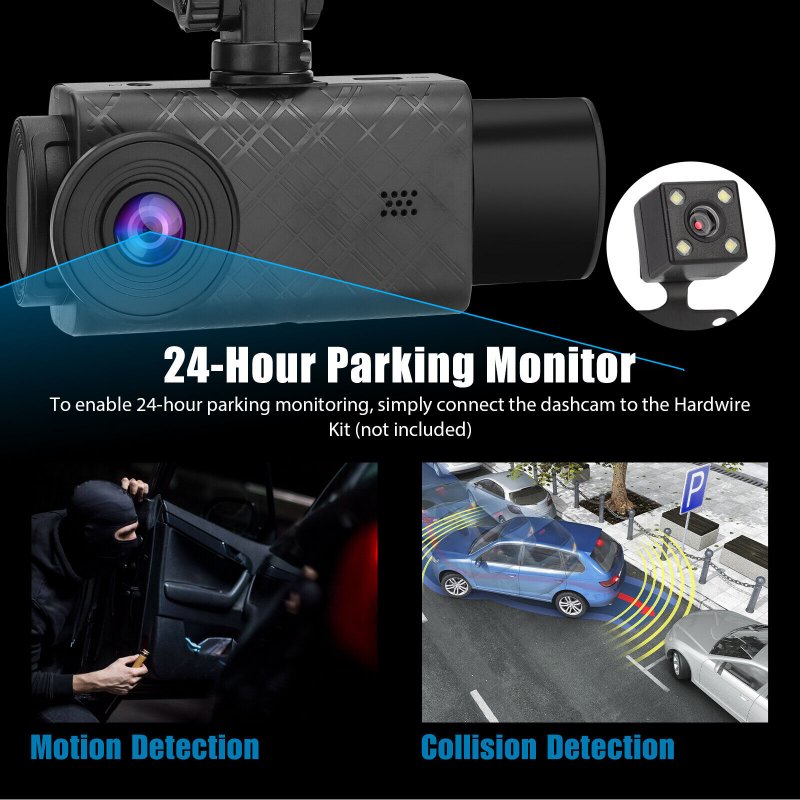 3-Lens Car Driving Recorder 2-Inch HD 1080p Front Rear Video Recorder Night Vision G-Sensor Dvr Dash Cam 
