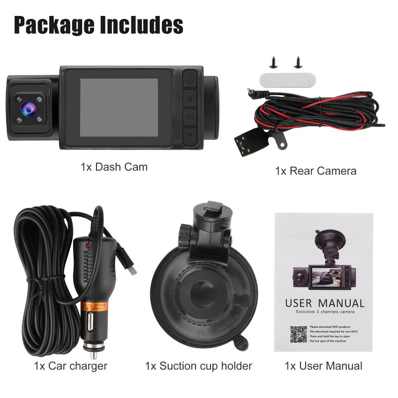 3-Lens Car Driving Recorder 2-Inch HD 1080p Front Rear Video Recorder Night Vision G-Sensor Dvr Dash Cam 