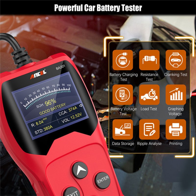 Ba201 Car Battery Tester Detector 12v 100-2000cca Battery Charging Starting Load Tester Analyzer Tools 
