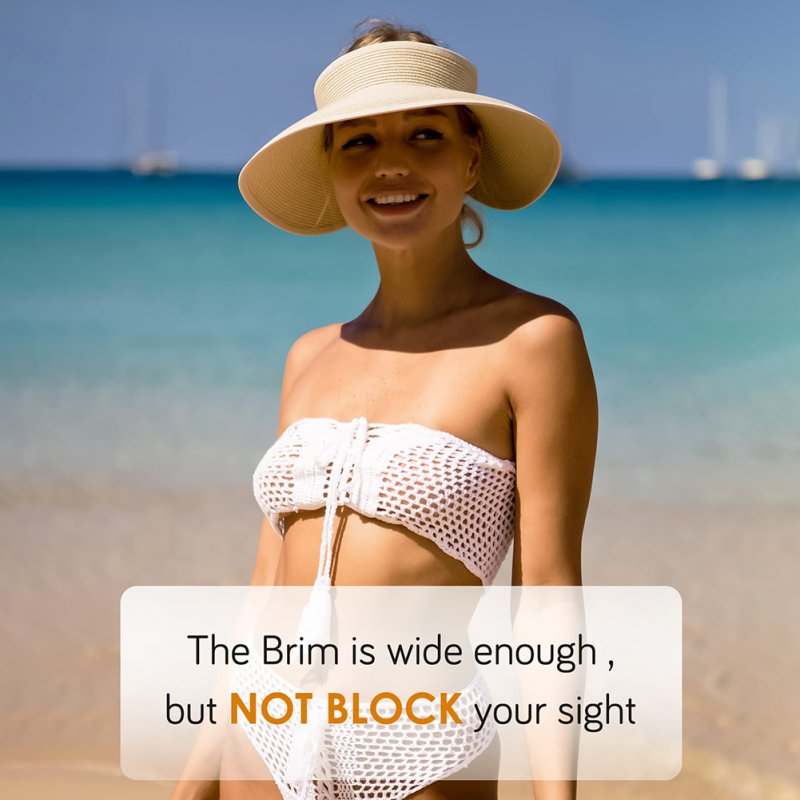 Sun Visor Hats For Women Summer Foldable Empty Top Anti-ultraviolet Sunshade Beach Straw Hat Khaki grown-up