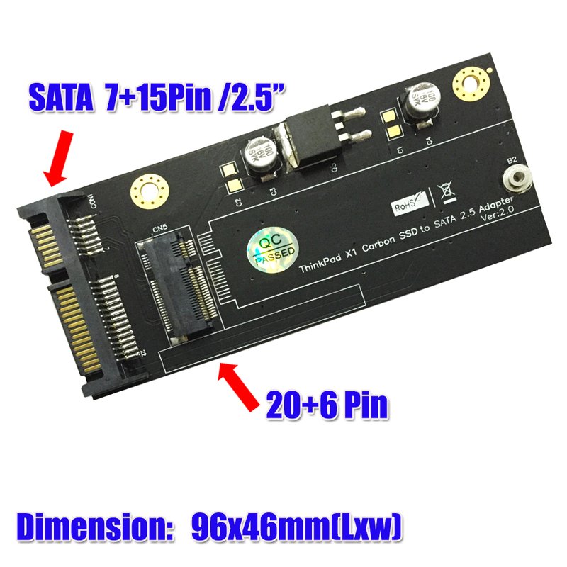 20 + 6 Pin Thinkpad X1 Carbon SSD to SATA 2.5 Adapter Converter 