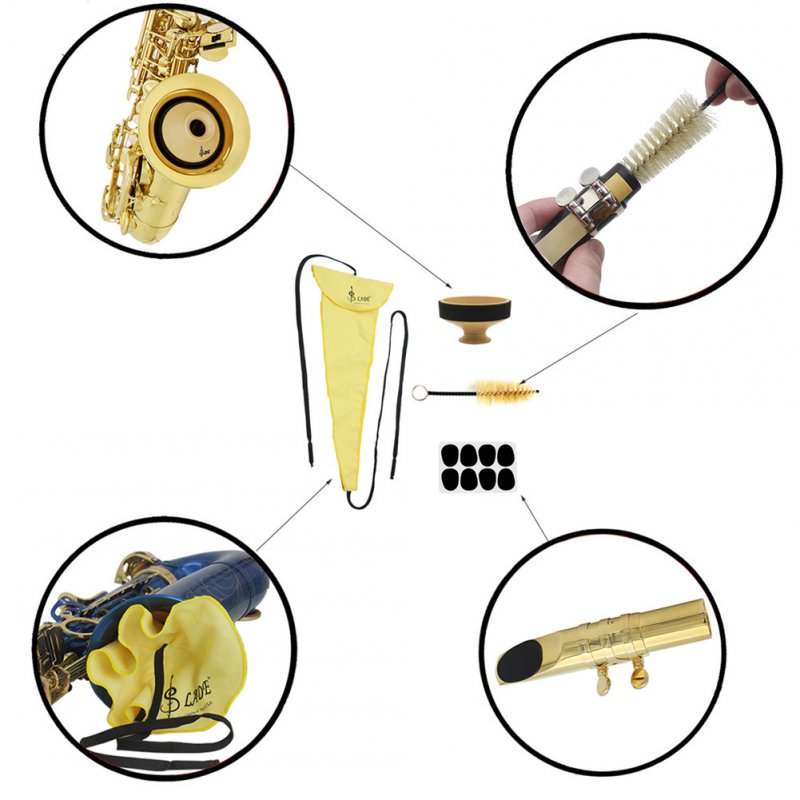 4pcs Saxophone Kit Dental Pad+3D Clean Swab+Mute+Mouthpiece Brush for Alto Tenor Soprano Sax Clarinet Musical Instrument Accessory 