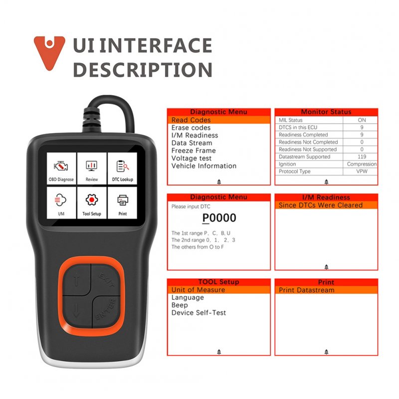 Viecar Vp101 Code Reader Automobile Fault Detector Erase Error Codes Car Diagnostic Tool