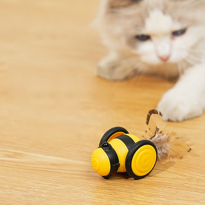 Interactive Cat Toys For Indoor Cats Automatic Electric Honeybee Touch Moving Rechargeable Car Toy With Feather Pet Supplies Yellow 1pc