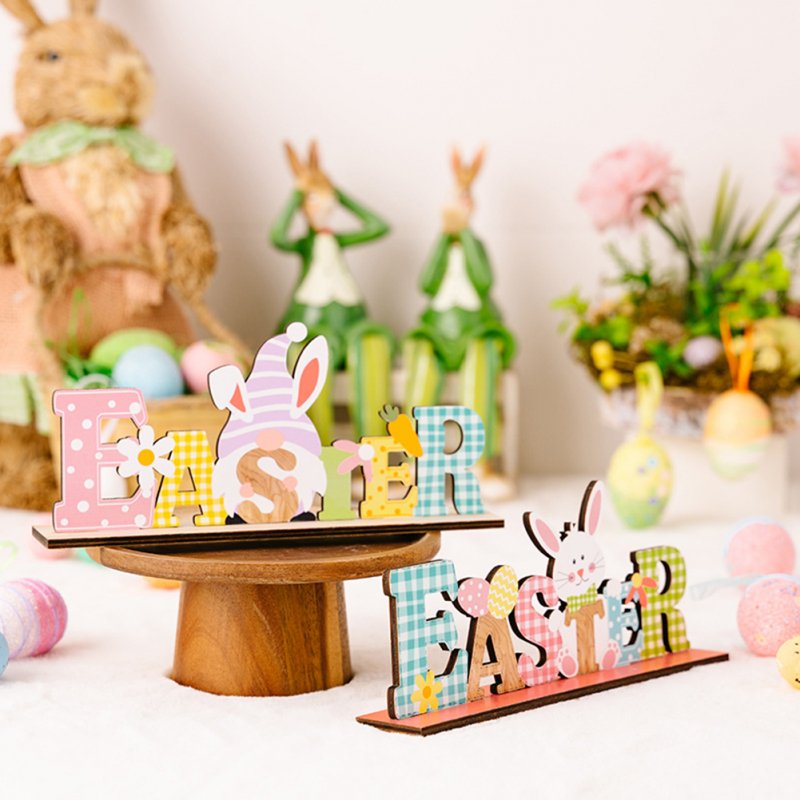 Wooden Easter Letter Ornament Rabbit Gnomes Home Decoration Accessories For Table Desktop Office Home Decor Gnomes
