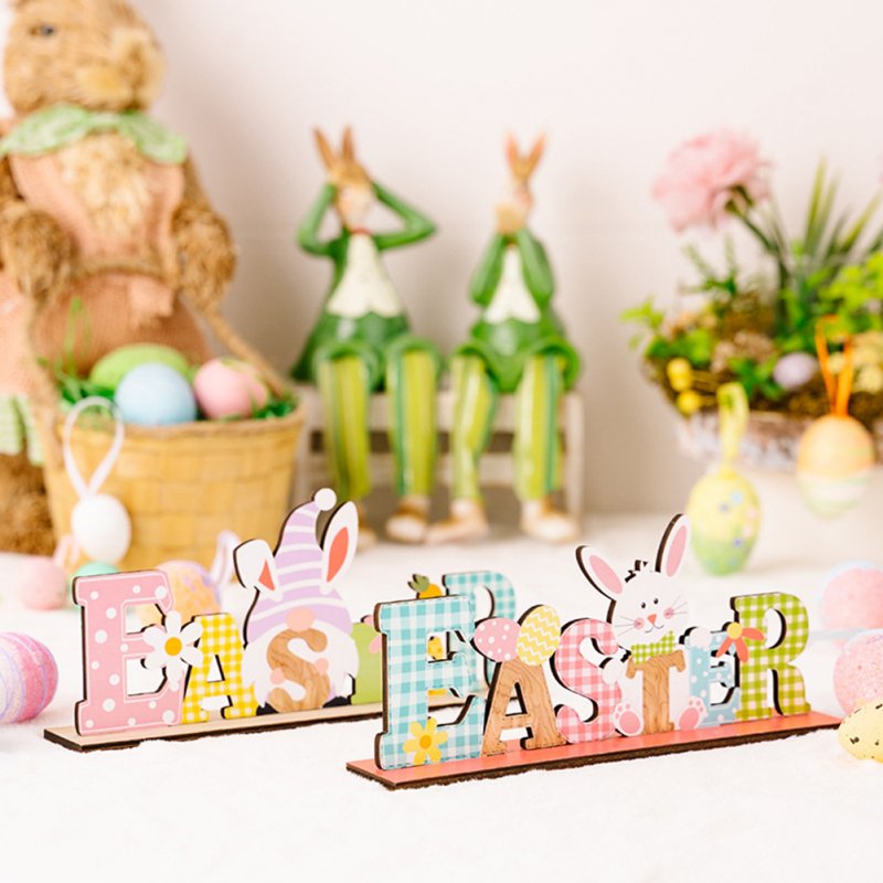 Wooden Easter Letter Ornament Rabbit Gnomes Home Decoration Accessories For Table Desktop Office Home Decor Gnomes
