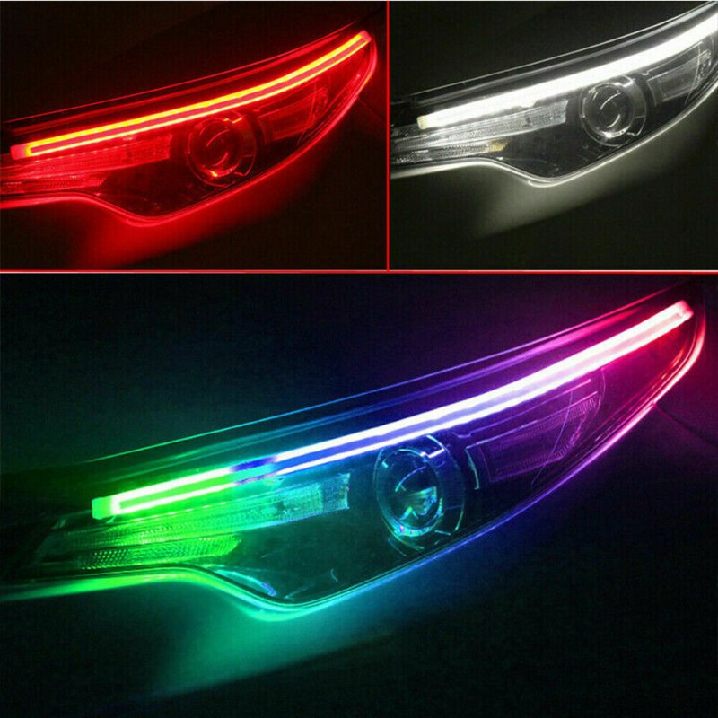 2 Pcs RGB LED Car Styling General Daytime Running Lights Strip Ultra-thin Dual-color Light Guide Bar For Headlight Accessories 