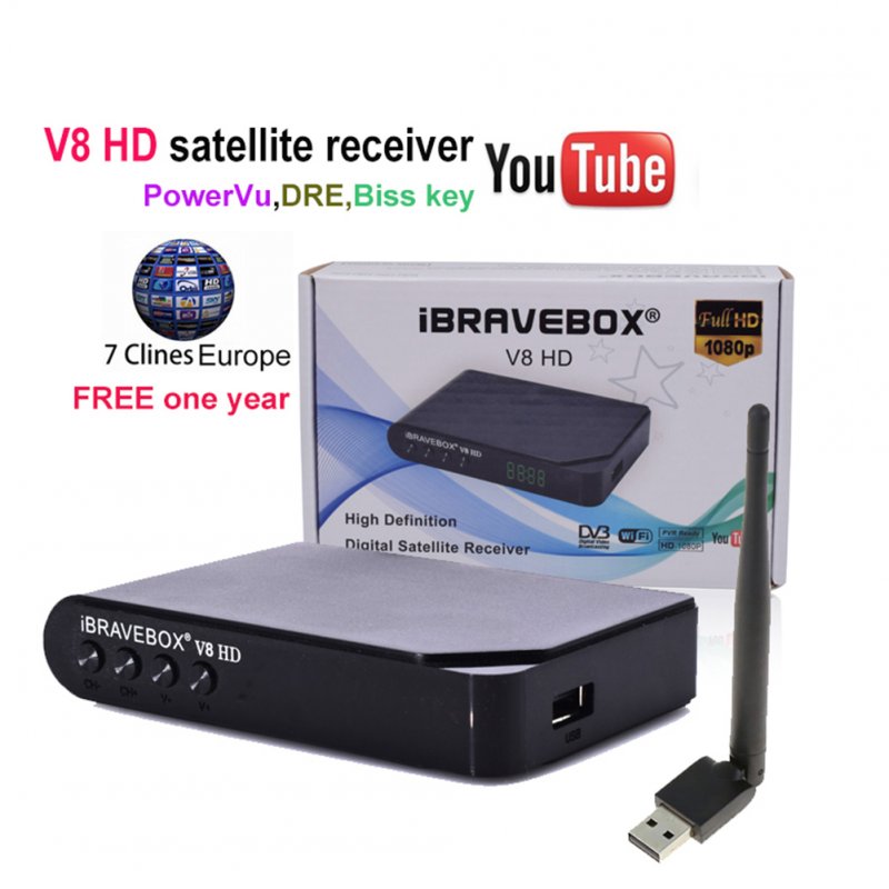 iBRAVEBOX V8 HD 1080P DVB-S2 Digital Free Satellite Web TV Receiver PVR USB WIFI US plug